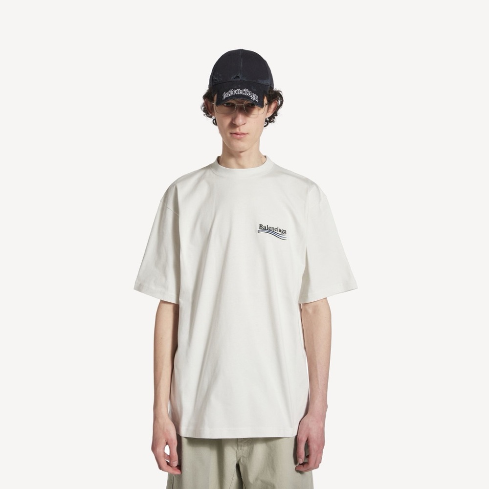 Balenciaga Political Campaign Logo T-Shirt in White / Blue